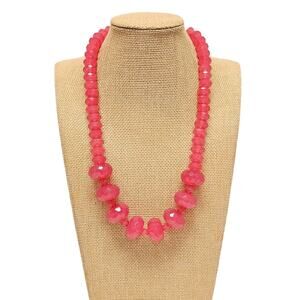 Pink Faceted Bead Necklace Statement Chunky 23" Clasp Color Craze Retro Rave